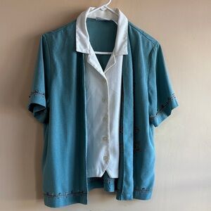 Alfred Dunner Teal and White Women's Blouse